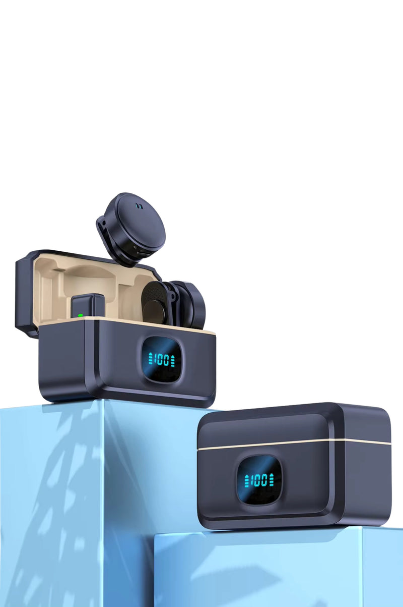 Microfone de Lapela Sem Fio 2.4GHz com Base Magnética e Estojo de Carregamento – Áudio Profissional Plug & Play