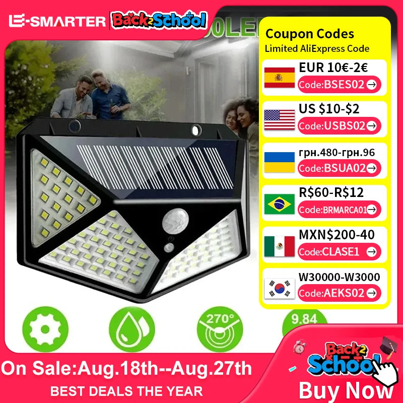 Luminária Solar Externa 100 LEDs com Sensor de Movimento PIR
