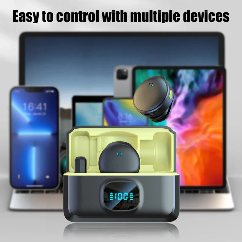 Microfone de Lapela Sem Fio 2.4GHz com Base Magnética e Estojo de Carregamento – Áudio Profissional Plug & Play