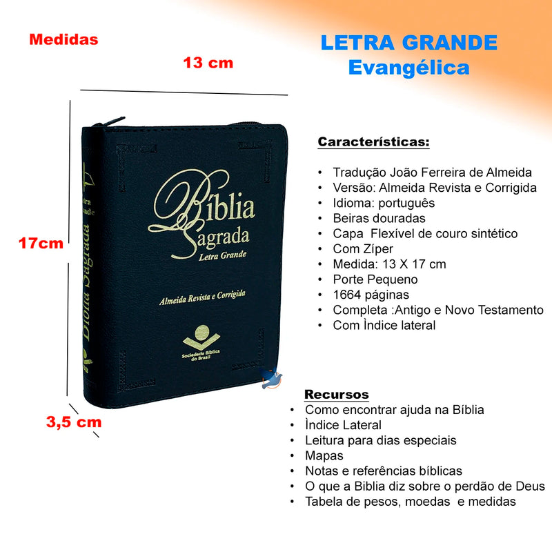 Bíblia Sagrada ARC Letra Grande com Zíper
