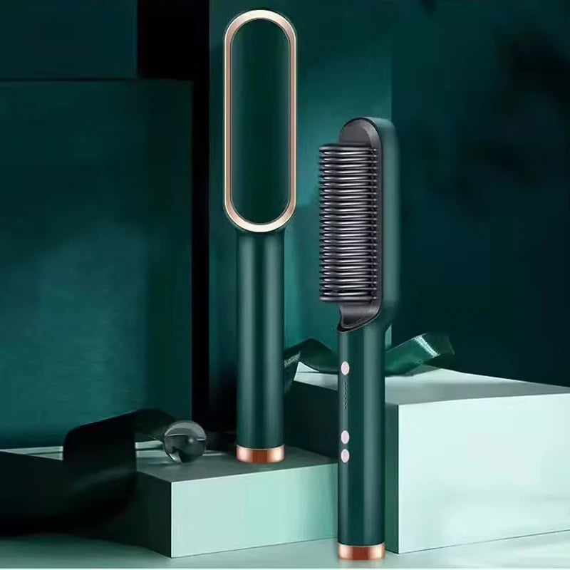 Escova Elétrica 2 em 1 Alisadora e Modeladora Display LCD