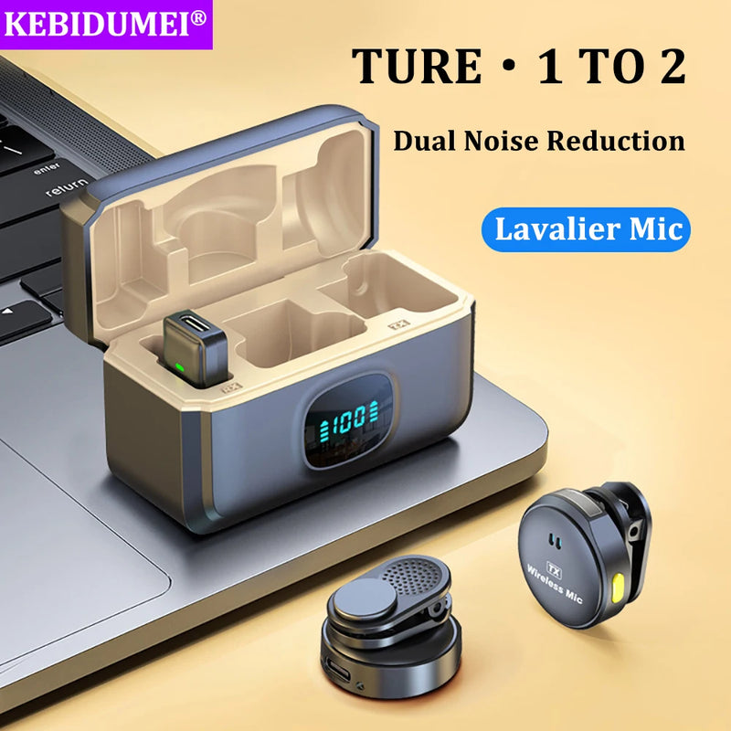 Microfone de Lapela Sem Fio 2.4GHz com Base Magnética e Estojo de Carregamento – Áudio Profissional Plug & Play