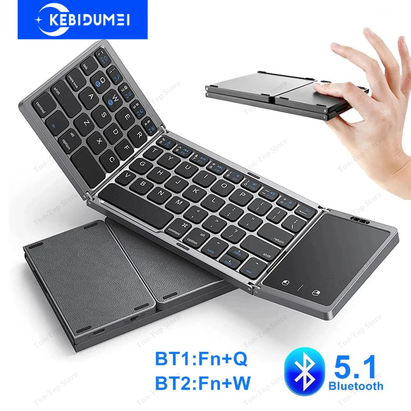 Teclado Bluetooth Dobrável com Touchpad – Mini e Recarregável