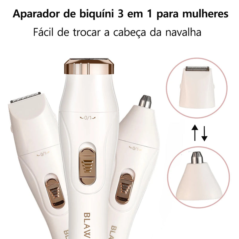 Depilador Elétrico Feminino 3 em 1 Recarregável
