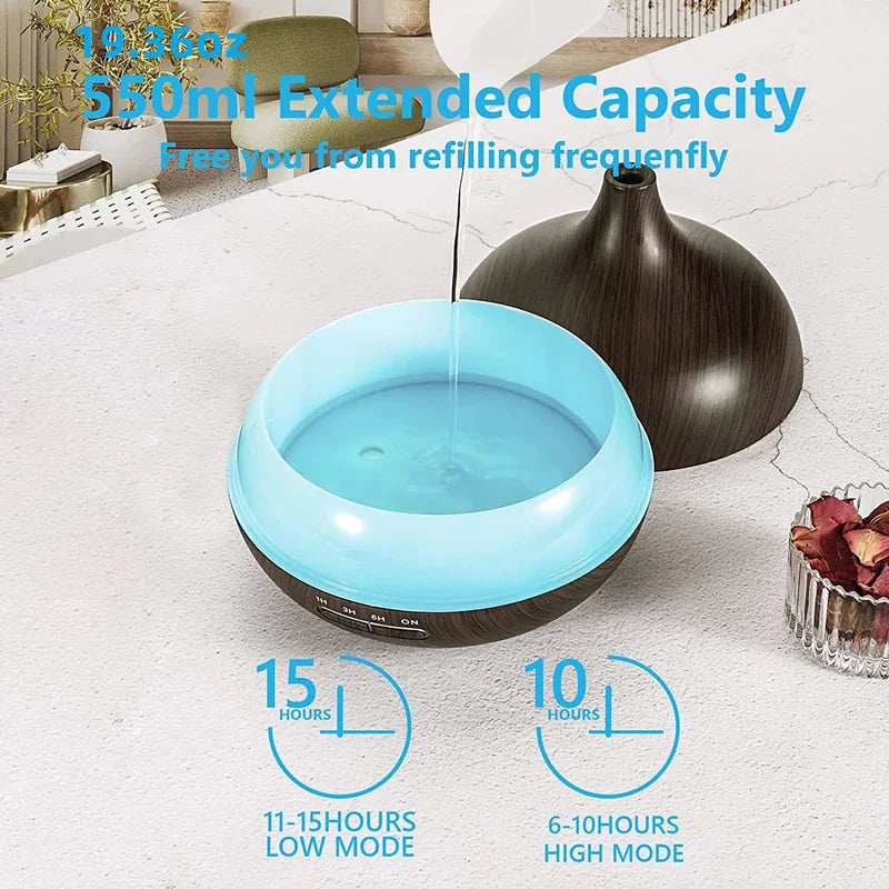 Difusor de Aroma USB 550ml com LED Colorido e Controle Remoto